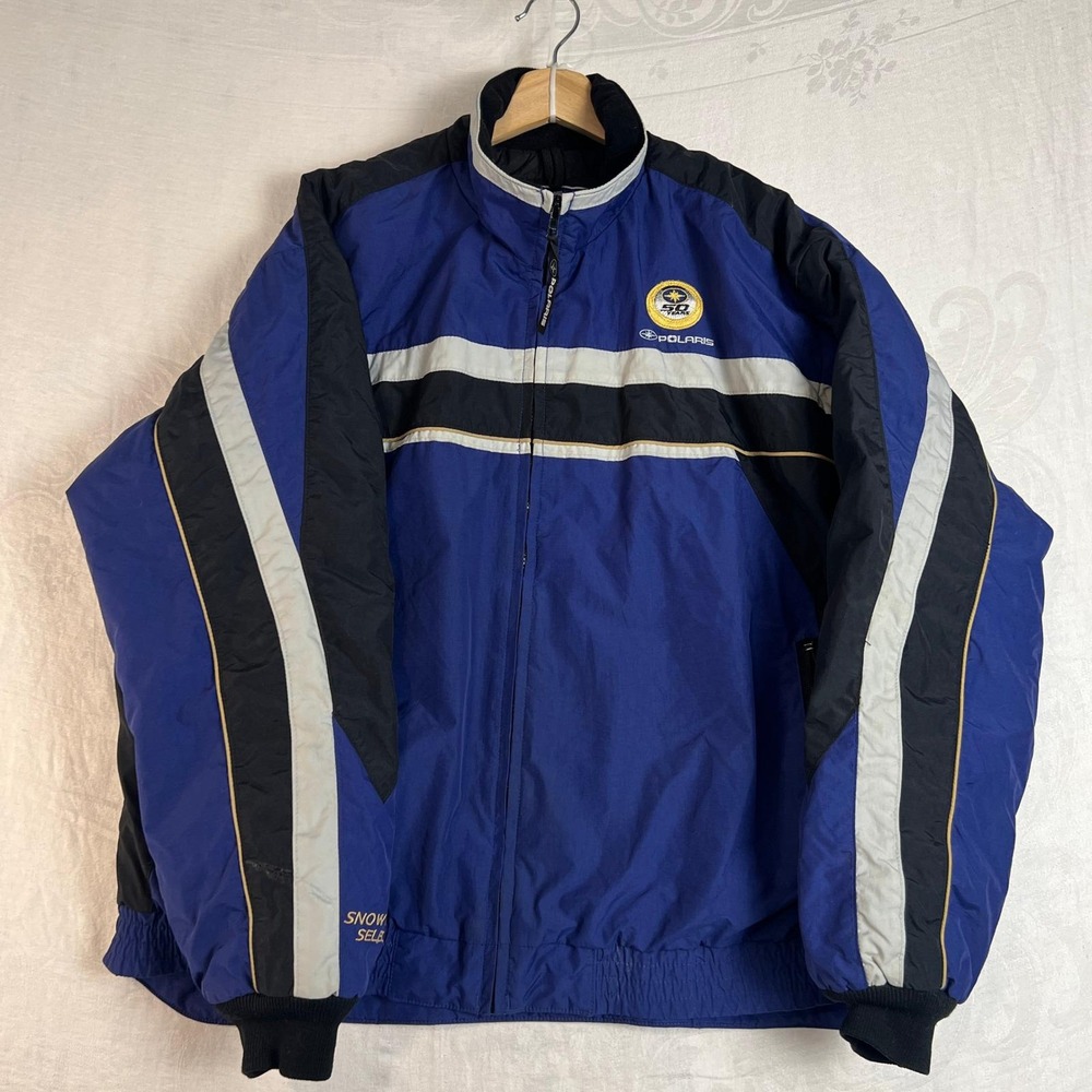 Vintage Polaris Snowmobile Jacket Men's Extra Large Blue Bomber Racing Team Coat